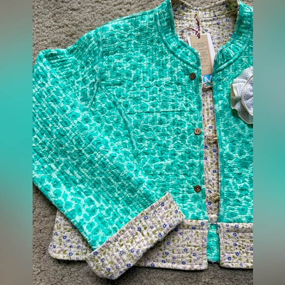 Reversible Quilted Cotton Blazer Jacket with Floral Brooch Cropped M, FBC Studio - Picture 15 of 17